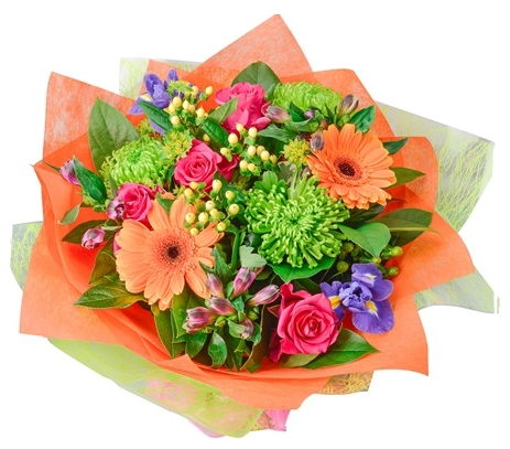 brightly coloured hand tied bouquet